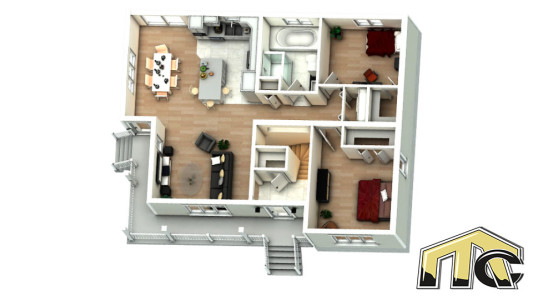 plan 2 chambres galerie couverte